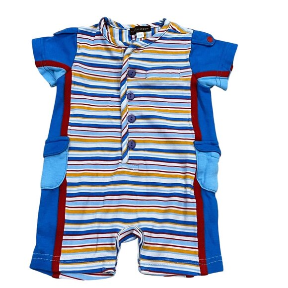 Rabbit Moon Baby Shortalls Romper 0-3 Months Striped Short Sleeve - Picture 1 of 4